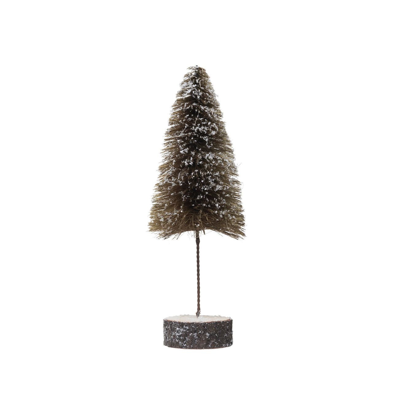 Hello Honey® 12.5" Sisal Bottle Brush Tree with Wood Slice Base & Snow Finish
